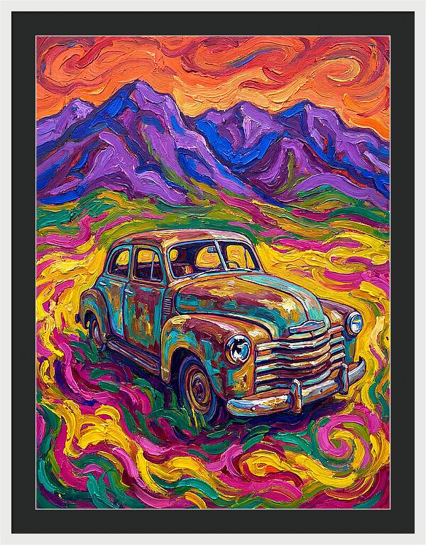 Old Car Amidst Vibrant Landscape