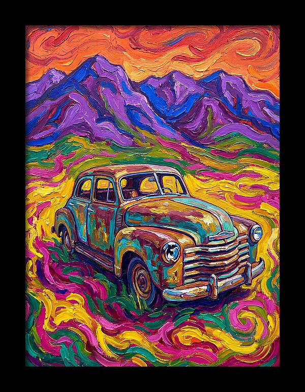 Old Car Amidst Vibrant Landscape