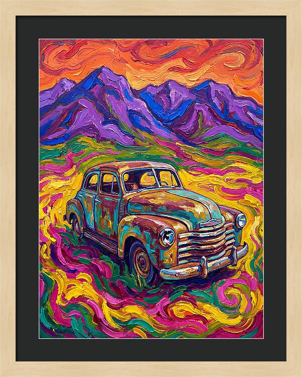 Old Car Amidst Vibrant Landscape