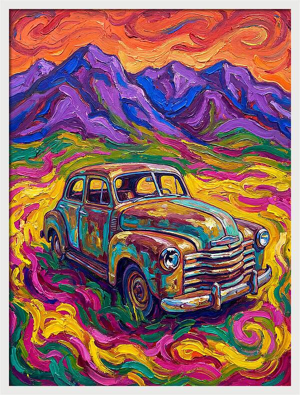 Old Car Amidst Vibrant Landscape