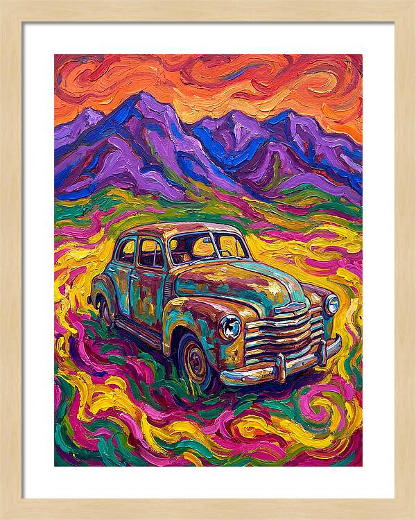 Old Car Amidst Vibrant Landscape