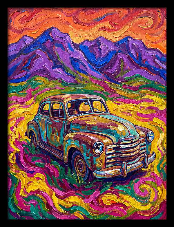 Old Car Amidst Vibrant Landscape