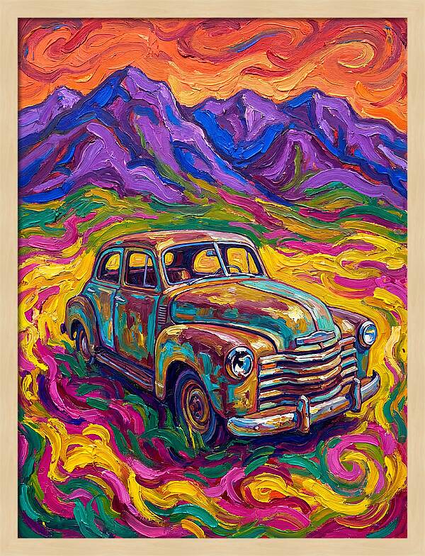 Old Car Amidst Vibrant Landscape