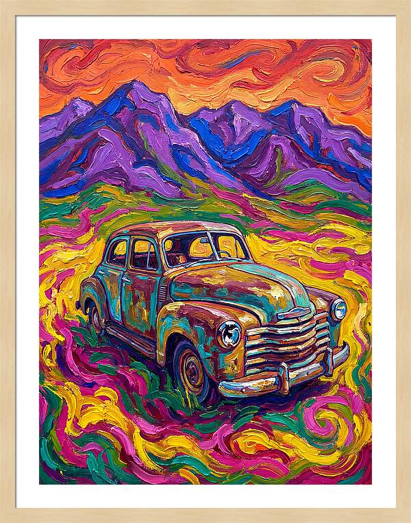 Old Car Amidst Vibrant Landscape