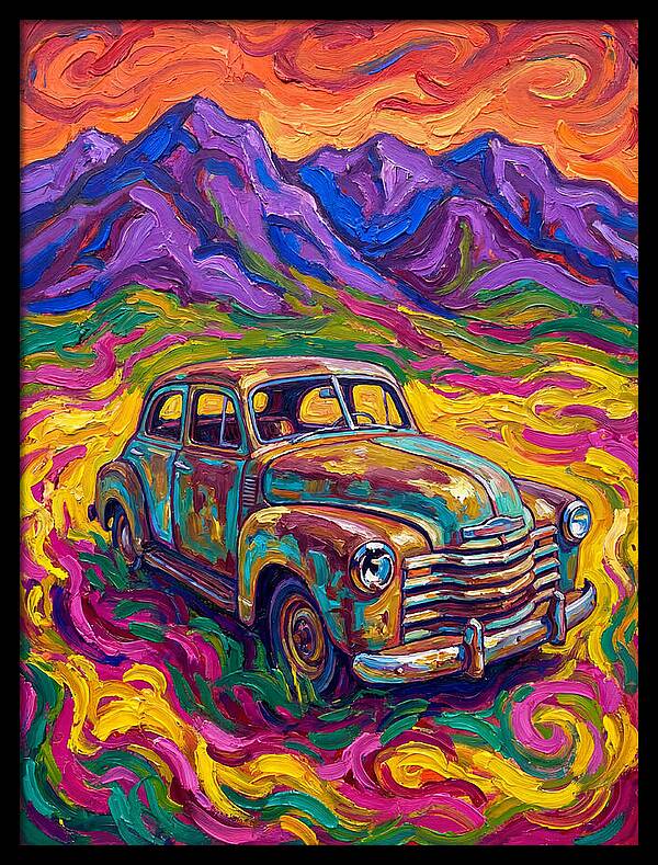 Old Car Amidst Vibrant Landscape
