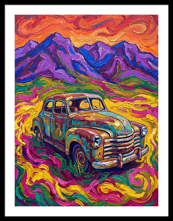 Old Car Amidst Vibrant Landscape