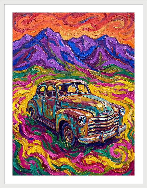 Old Car Amidst Vibrant Landscape