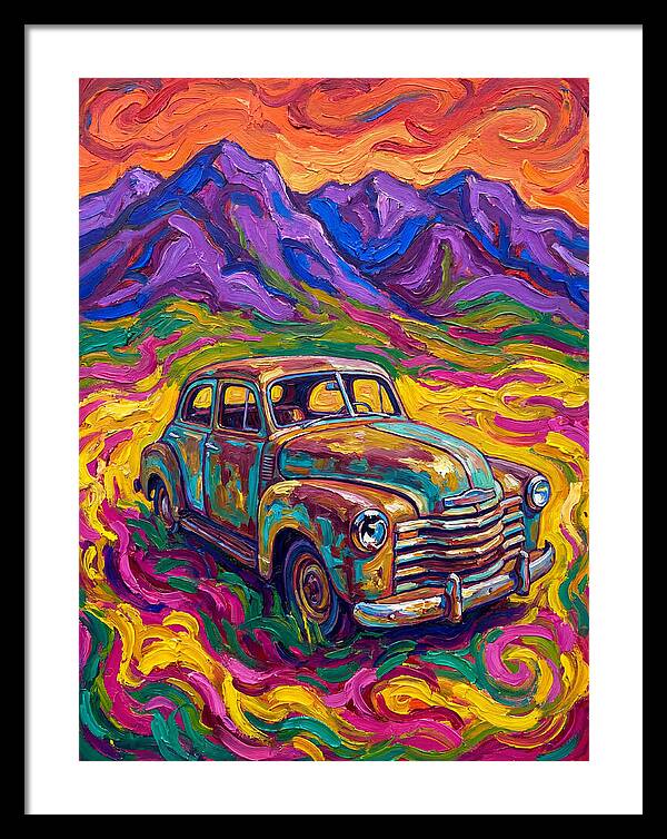 Old Car Amidst Vibrant Landscape