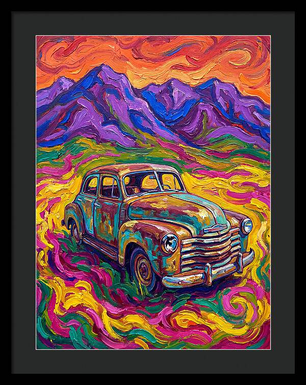 Old Car Amidst Vibrant Landscape