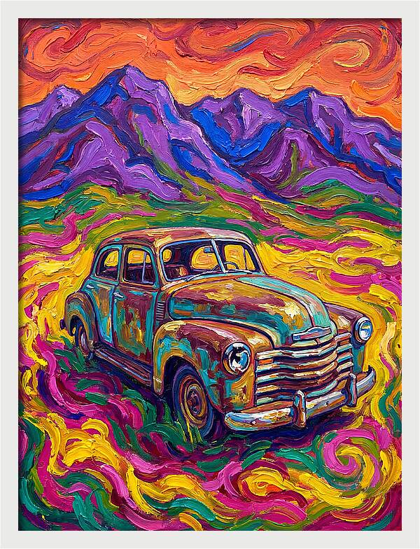 Old Car Amidst Vibrant Landscape