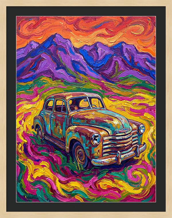 Old Car Amidst Vibrant Landscape