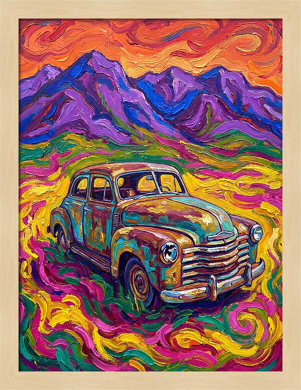 Old Car Amidst Vibrant Landscape