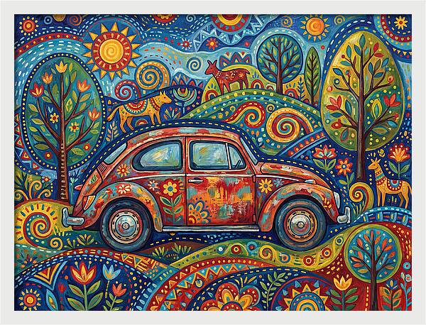 Old Car In A Vibrant Landscape