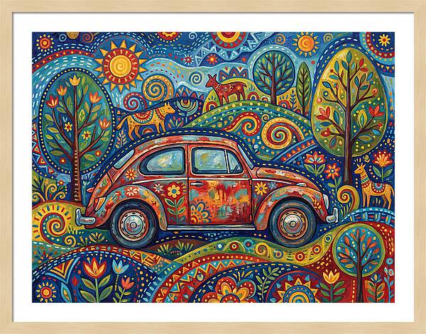 Old Car In A Vibrant Landscape