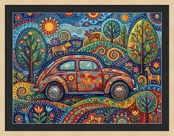 Old Car In A Vibrant Landscape