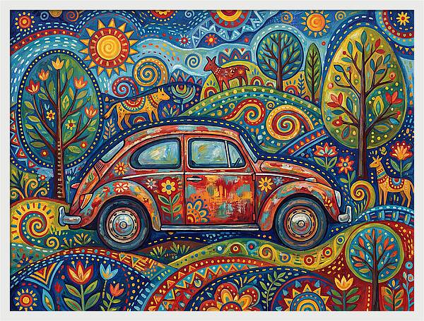 Old Car In A Vibrant Landscape