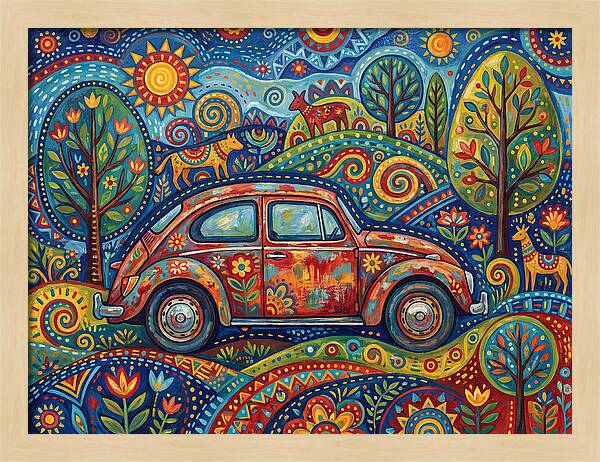 Old Car In A Vibrant Landscape