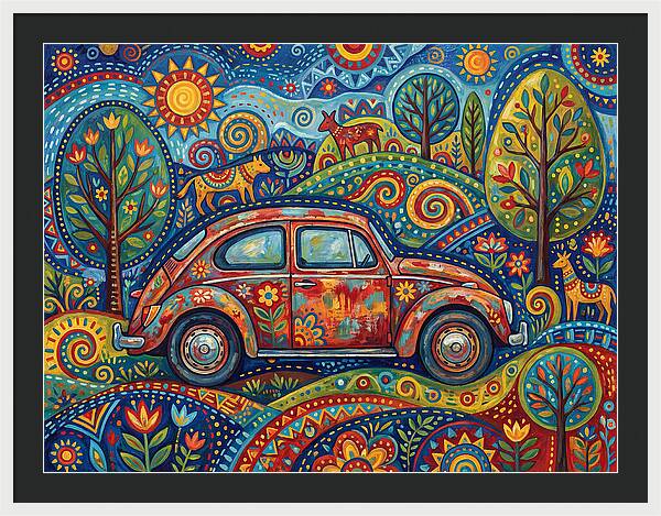 Old Car In A Vibrant Landscape