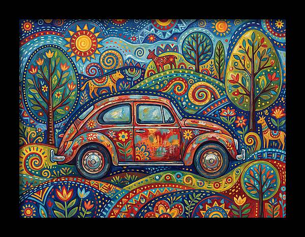 Old Car In A Vibrant Landscape