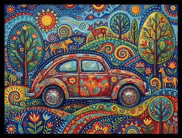 Old Car In A Vibrant Landscape