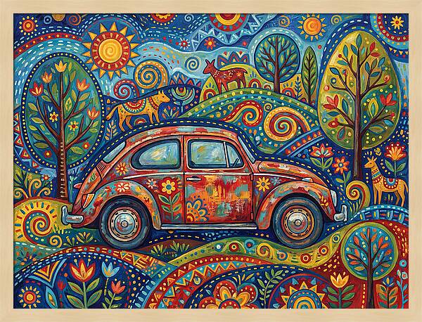 Old Car In A Vibrant Landscape