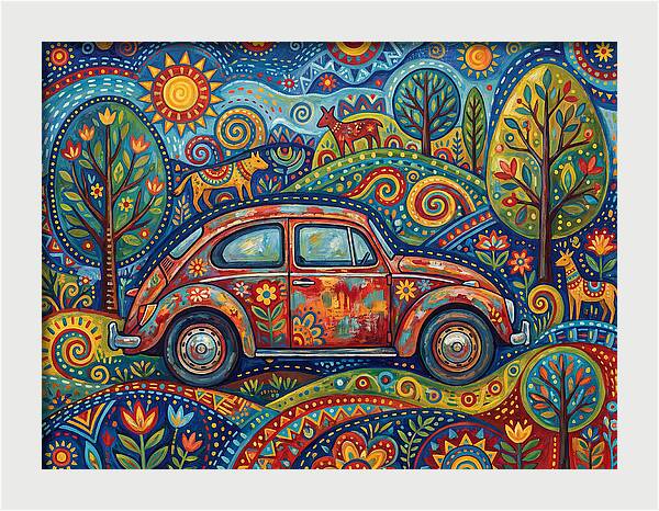Old Car In A Vibrant Landscape