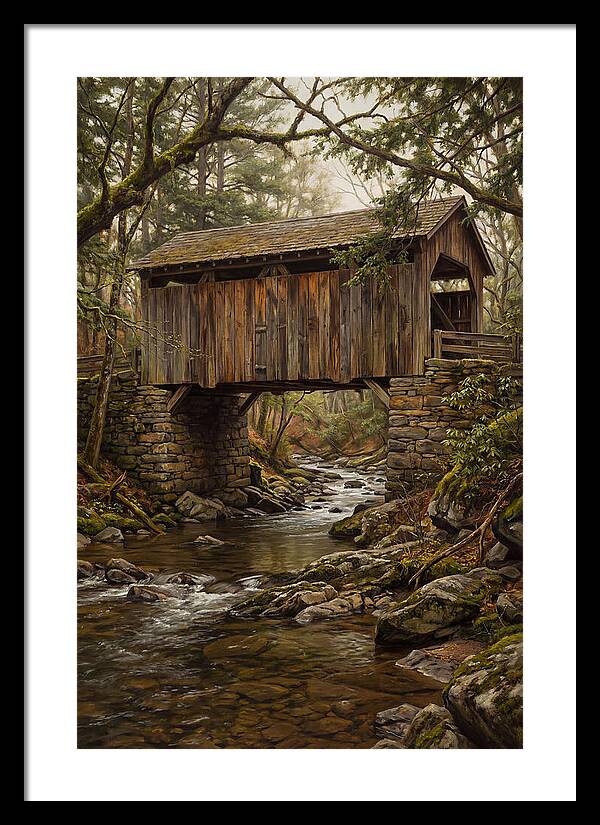 Old Covered Bridge Over Rocky Stream