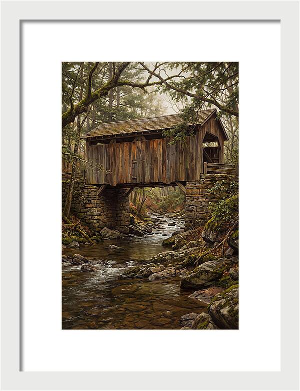 Old Covered Bridge Over Rocky Stream