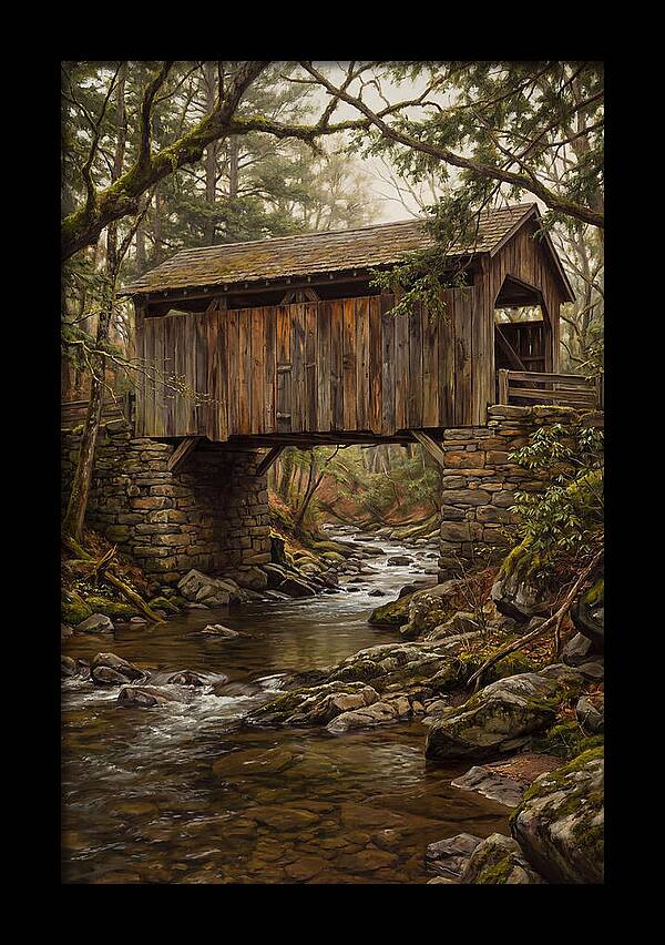 Old Covered Bridge Over Rocky Stream
