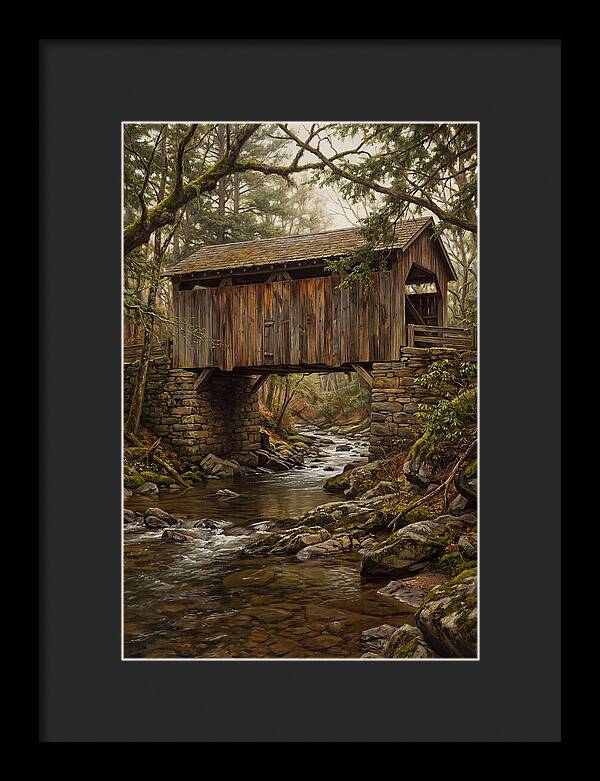 Old Covered Bridge Over Rocky Stream