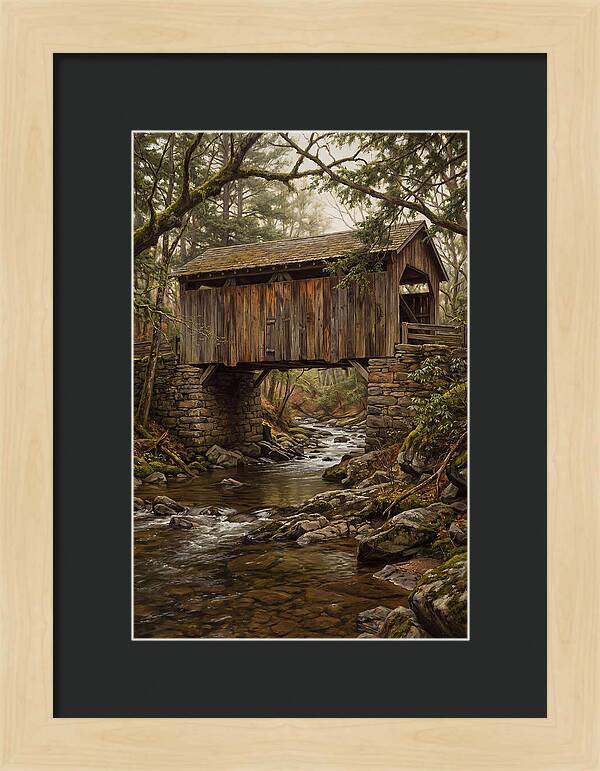 Old Covered Bridge Over Rocky Stream