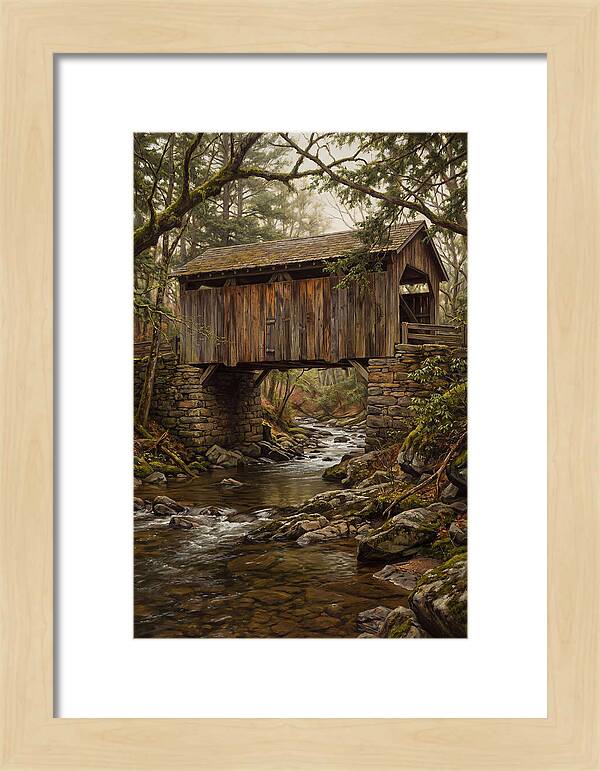 Old Covered Bridge Over Rocky Stream
