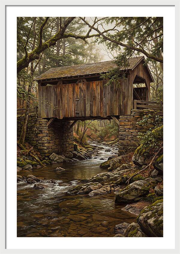 Old Covered Bridge Over Rocky Stream