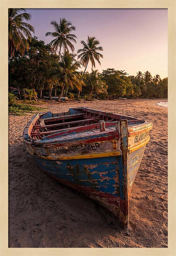 Old Fishing Boat Beached At Sunset
