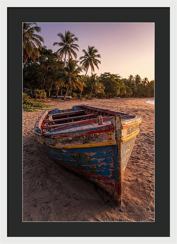 Old Fishing Boat Beached At Sunset