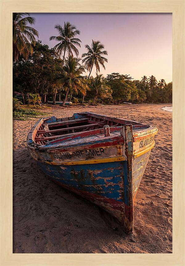 Old Fishing Boat Beached At Sunset