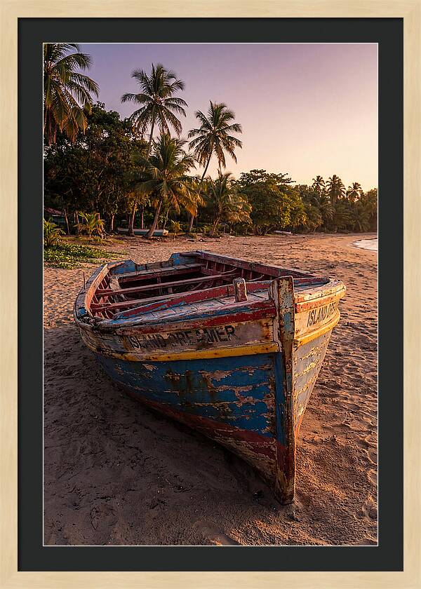 Old Fishing Boat Beached At Sunset