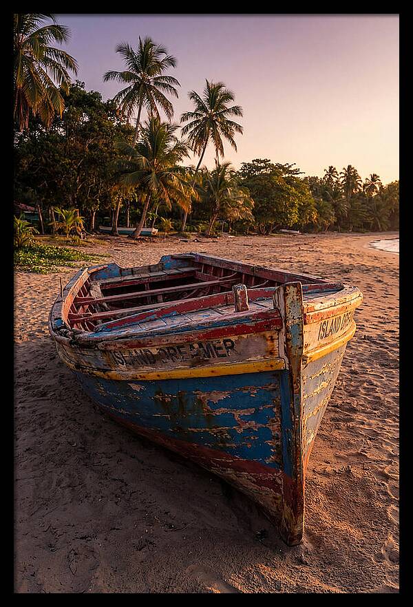 Old Fishing Boat Beached At Sunset
