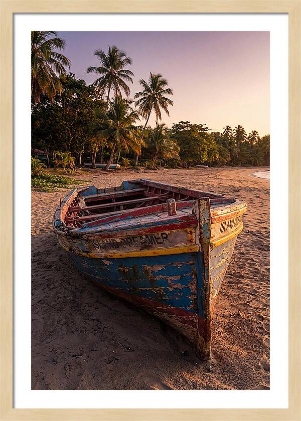 Old Fishing Boat Beached At Sunset