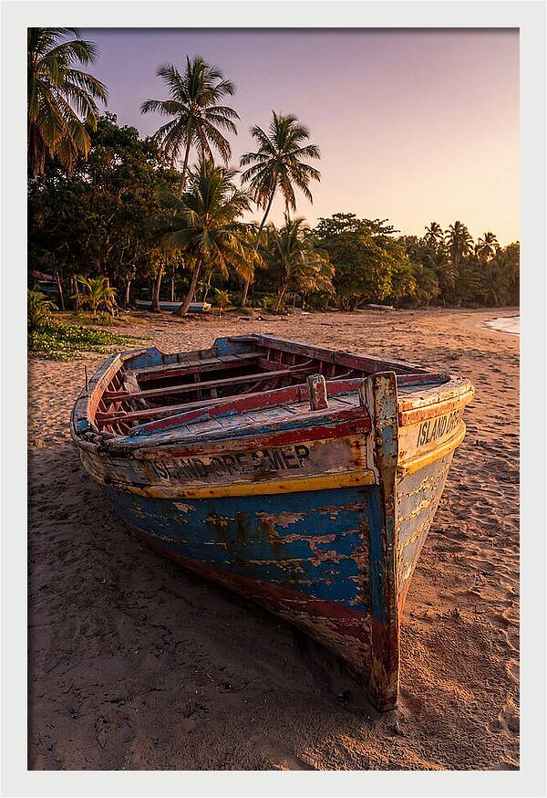 Old Fishing Boat Beached At Sunset