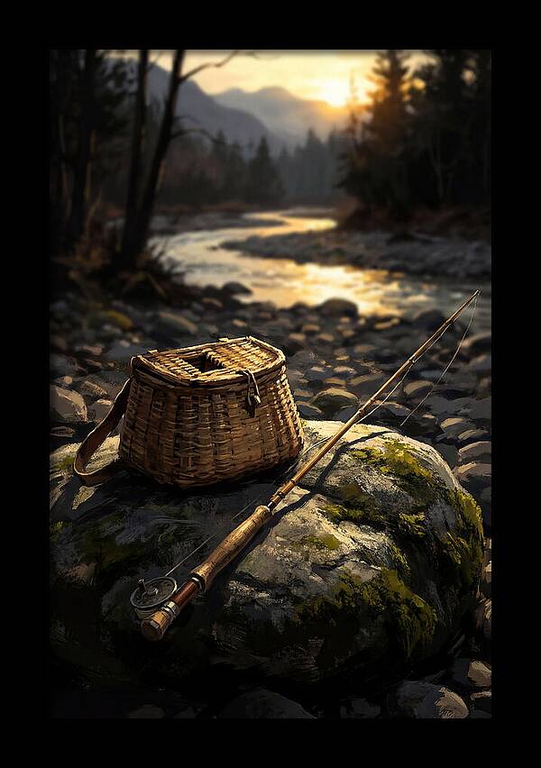 Old Fishing Creel And Fly Rod