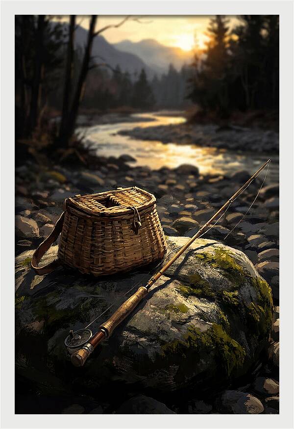 Old Fishing Creel And Fly Rod