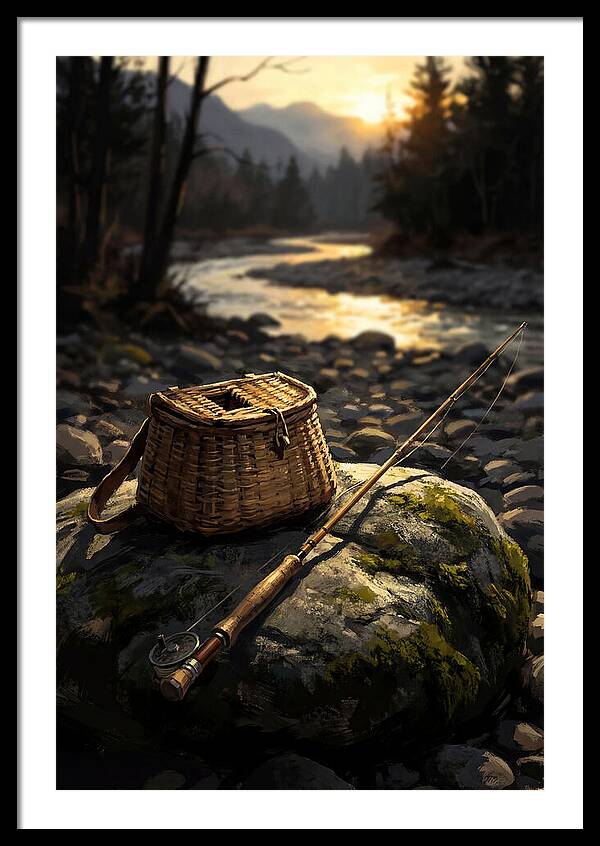 Old Fishing Creel And Fly Rod