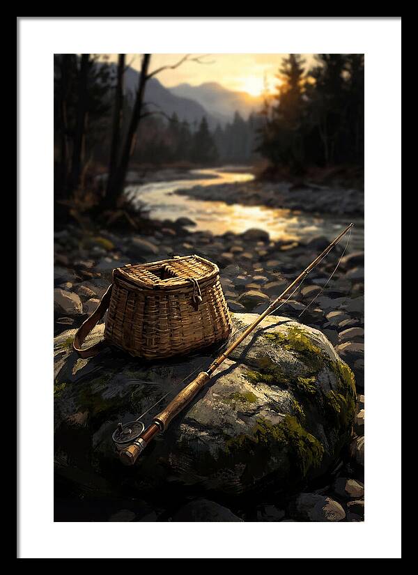 Old Fishing Creel And Fly Rod