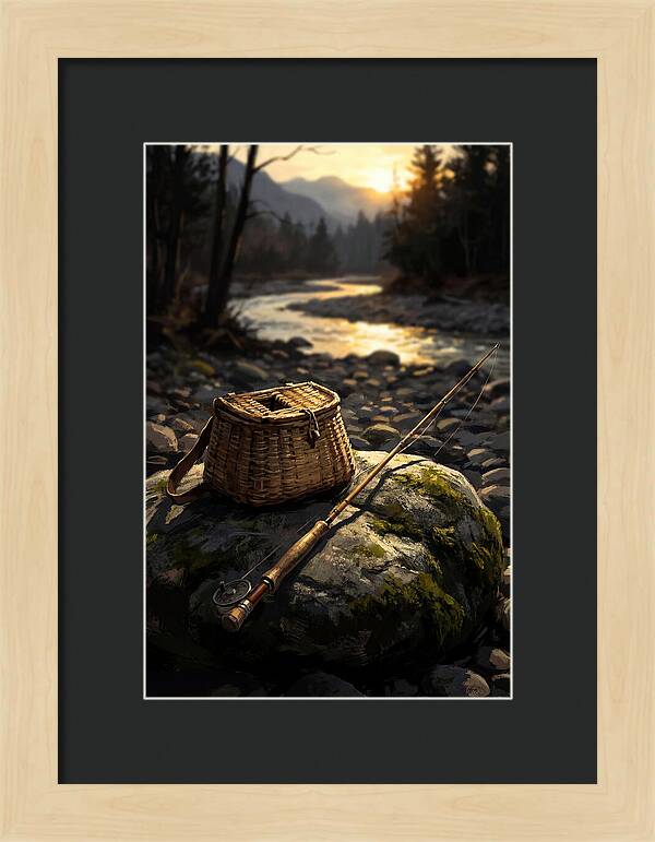 Old Fishing Creel And Fly Rod