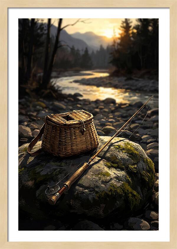 Old Fishing Creel And Fly Rod