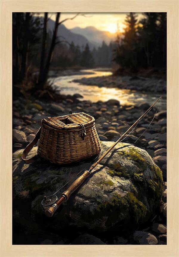 Old Fishing Creel And Fly Rod