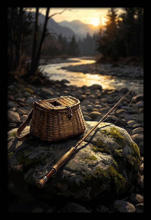 Old Fishing Creel And Fly Rod