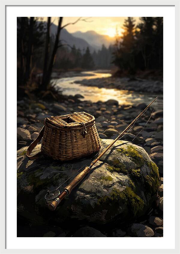 Old Fishing Creel And Fly Rod