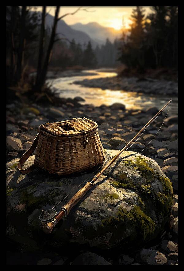 Old Fishing Creel And Fly Rod